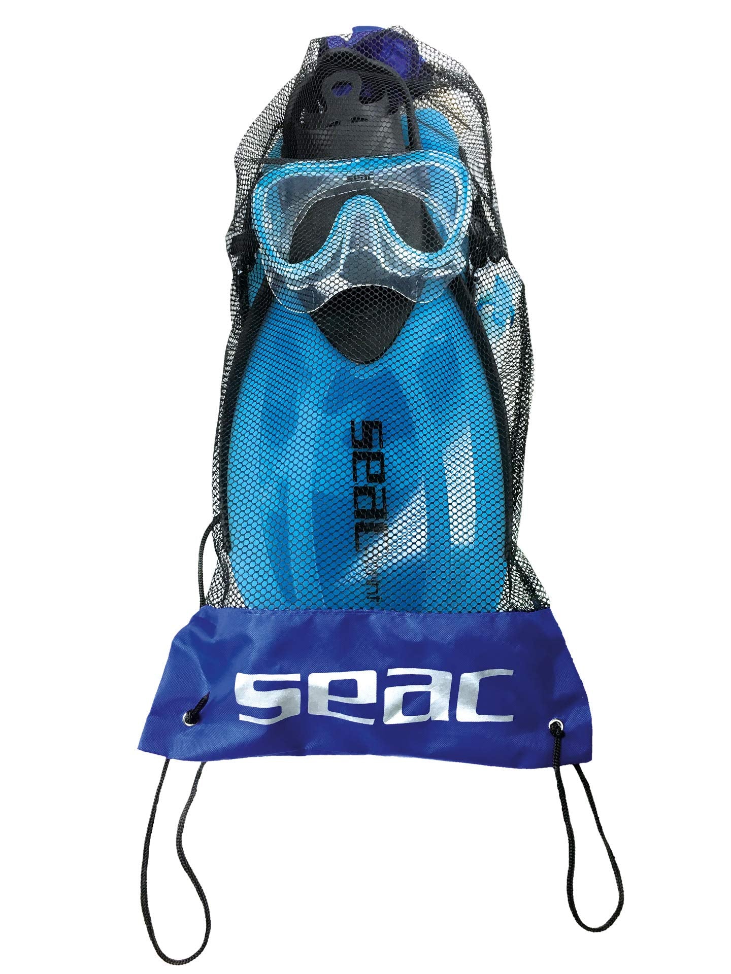 SEAC Set Sprint Dry Conjunto de Snorkeling con máscara de Buceo, esnórquel y Aletas de talón Abierto, para niños, Adultos Unisex, Azul, 45/47