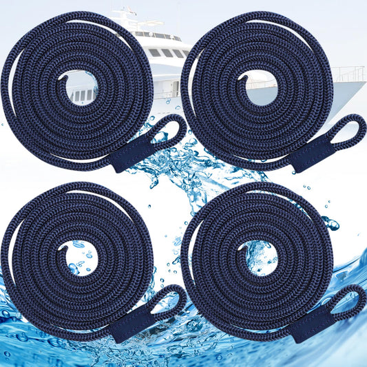 4 PCS Línea de Muelle de Barco, Cabo de Amarre y Fondeo para Barcos, Cuerda de Navegación para Accesorios de Barco Pontón Jet Ski Kayak, Muelle Cuerda Barco Azul Marino, 6mm*1.5M