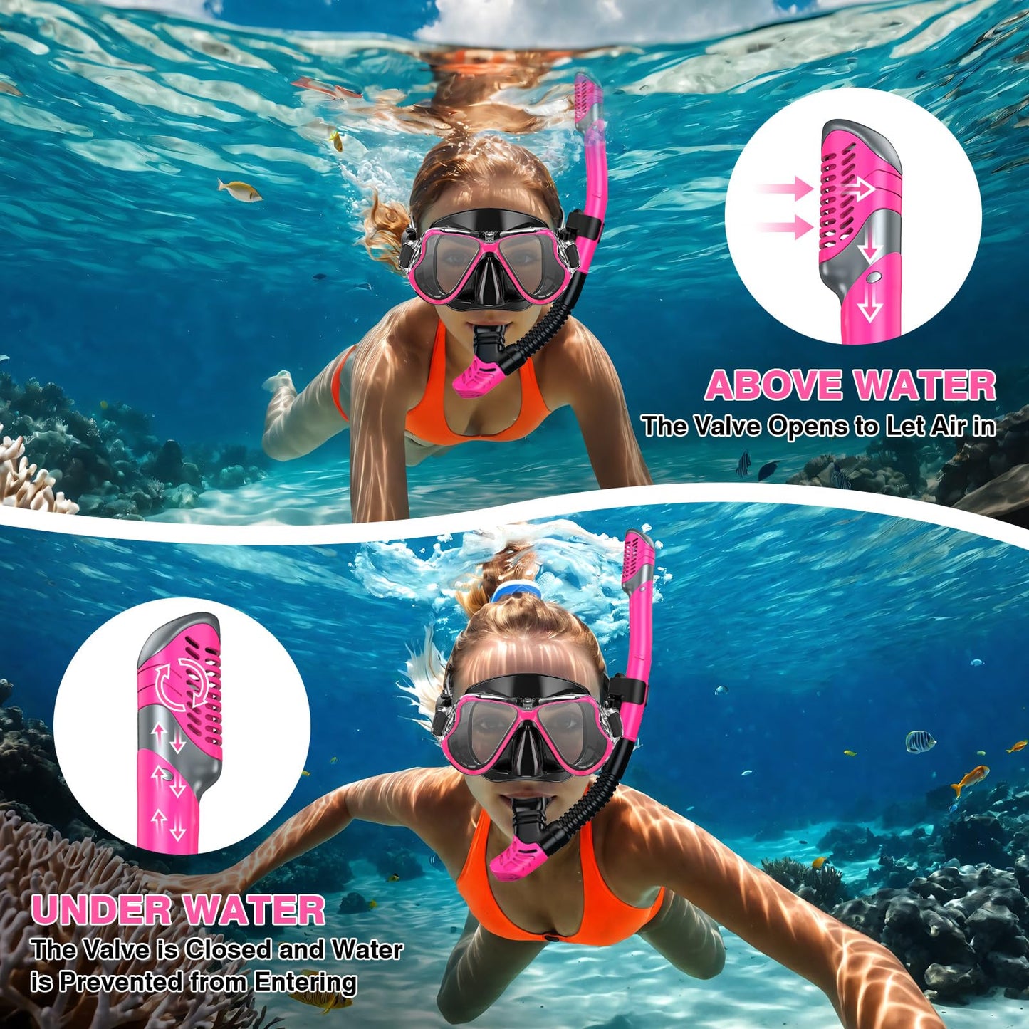 Adicop Snorkel Gafas de Buceo Adulto Máscara de Esnórquel para Adultos Juego de Máscara y Tubo Snorkel de Esnórquel