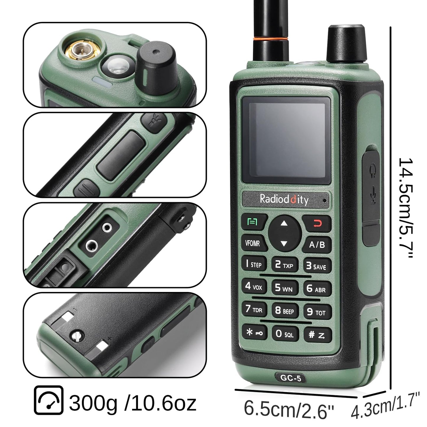 Radioddity GC-5 Radios bidireccionales de Doble Banda, Walkie Talkie portátil de Largo Alcance 144-146/430-440Mhz Radio Licencia requerida con batería de 1800mAh, 999 Canales, DTMF, VOX, para Adultos