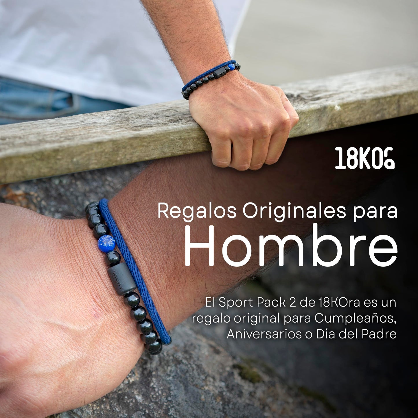 18KOra Pulseras Hombre | Regalo hombre | Piedras Naturales y Cuerda Naútica | Pulsera Hombre | Regalo Original Hombre | Regalos Hombre Navidad | Monedero PVC incluido | Productos Elegibles (Azul)