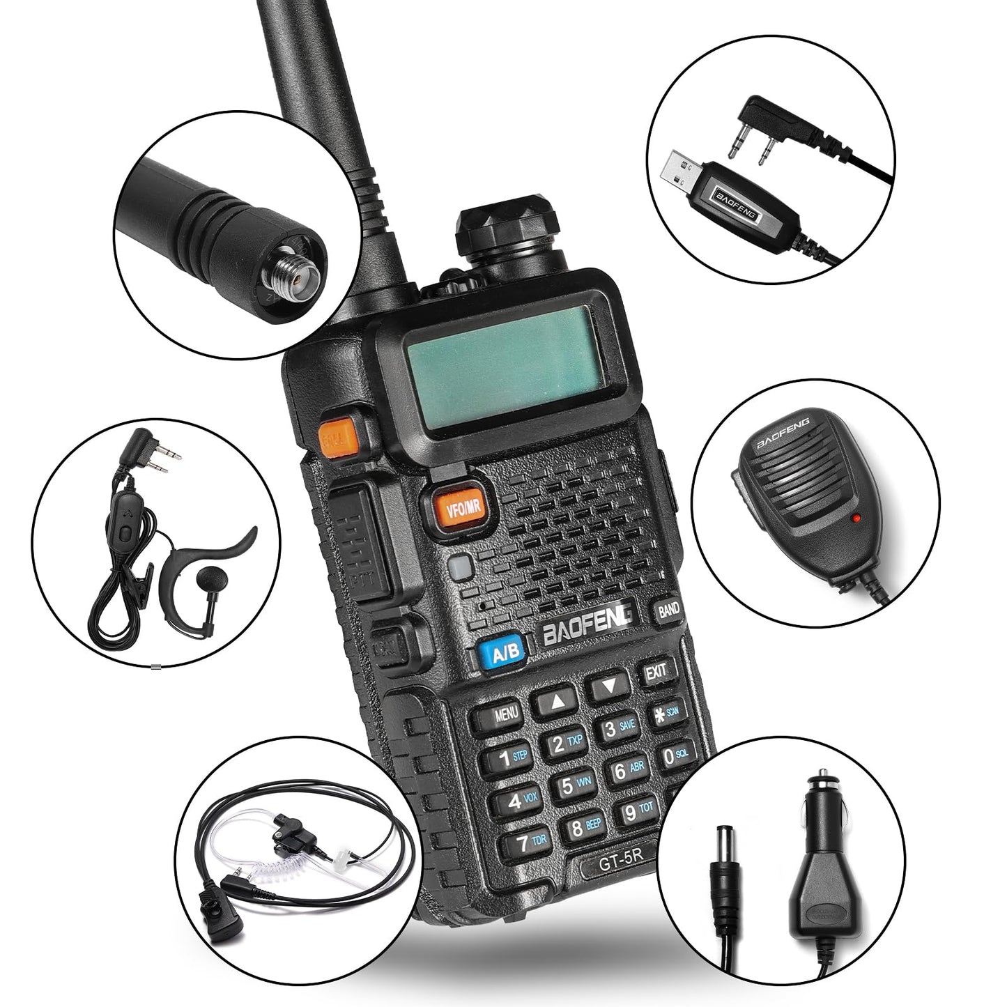 BAOFENG GT-5R Walkie Talkie actualizado Radio Bidireccional UHF VHF de Doble Banda Radio Amateur portátil de Largo Alcance con 144-146/430-440 MHz, 128 Canales, batería de 1800 mAh, Soporte Chirp