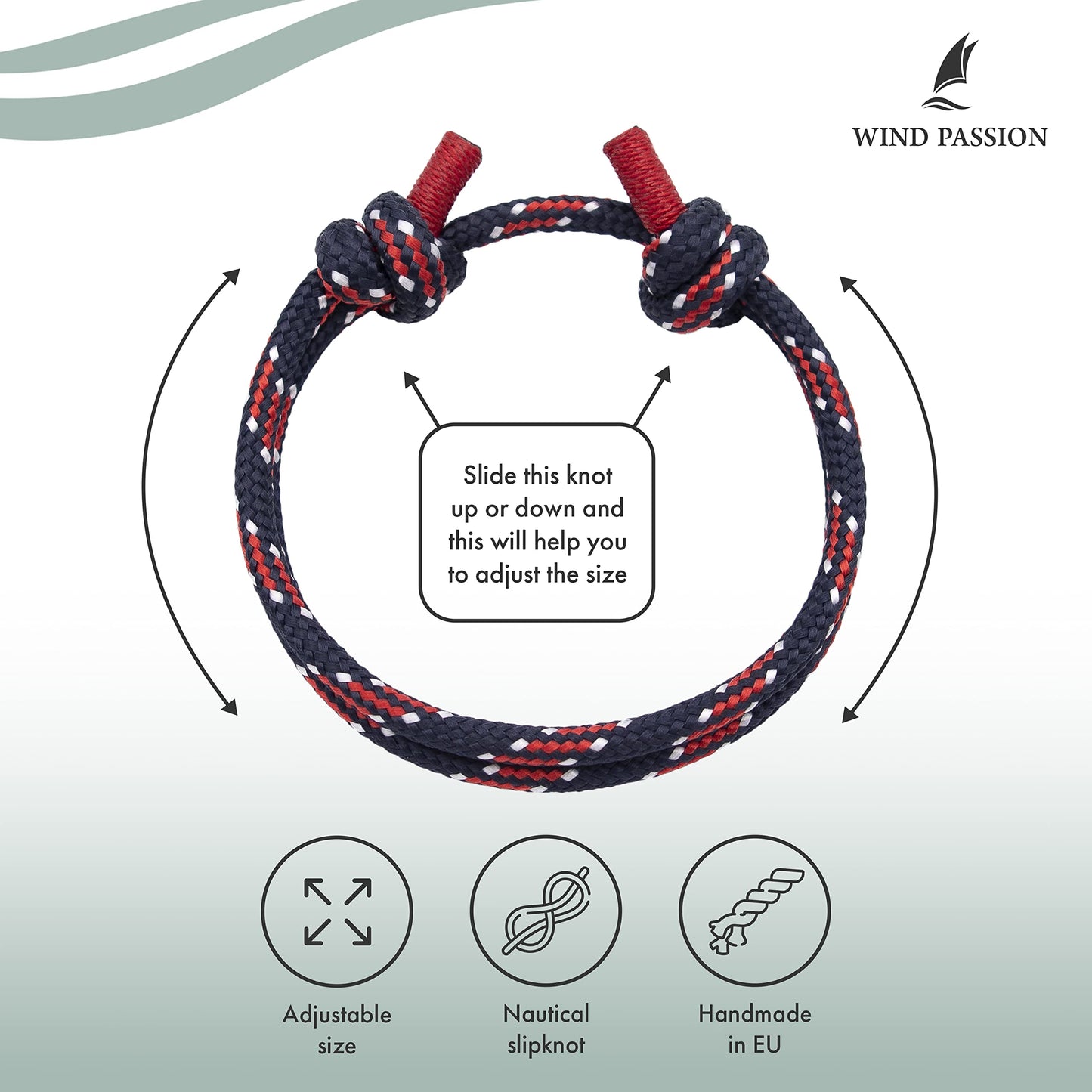 Wind Passion - Pulsera de Cuerda Nautica para Hombre y Mujer | Brazalete Hilo Paracord Trenzada | Pulseras Surf Hechas a Mano perfectamente Ajustables