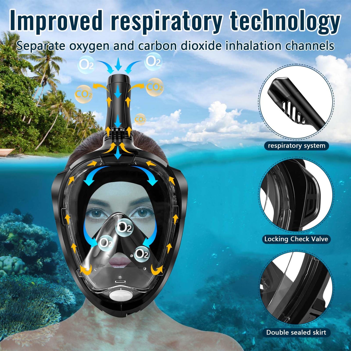 Kasanni Mascara Buceo 180° PanoráMico Mascara Buceo Adulto HD Antivaho, Compatible con CáMaras De AccióN, Apto para Adolescentes y Adultos (L/XL)