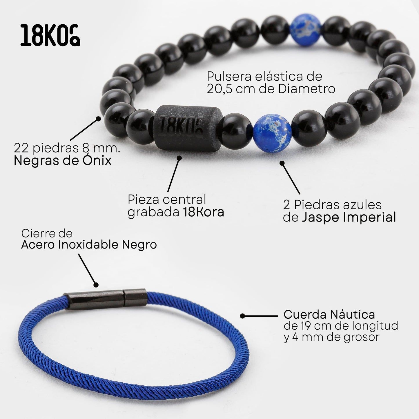 18KOra Pulseras Hombre | Regalo hombre | Piedras Naturales y Cuerda Naútica | Pulsera Hombre | Regalo Original Hombre | Regalos Hombre Navidad | Monedero PVC incluido | Productos Elegibles (Azul)