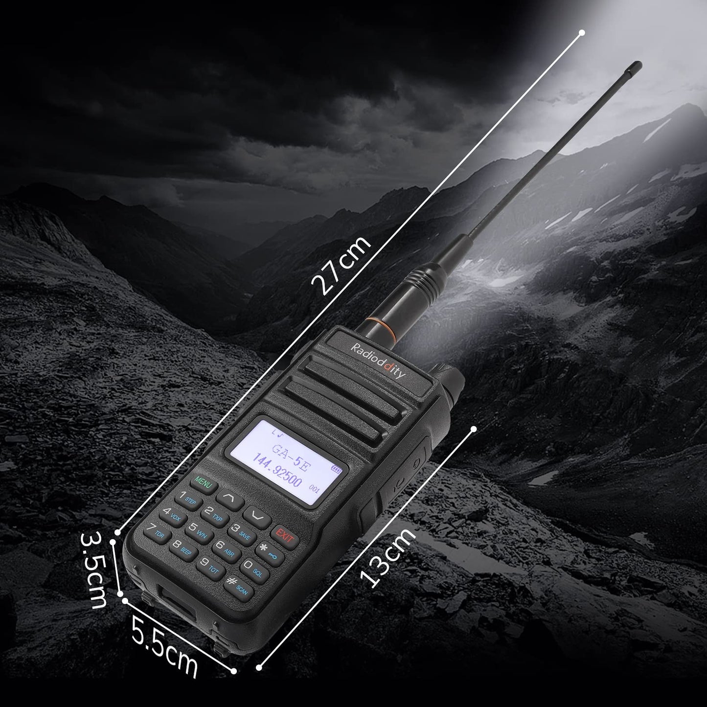 Radioddity GA-5E Walkie Talkie Professional Radio 144-146/430-440MHz, Bidirectional 5W de Largo Alcance UHF/VHF Walkie Talkie Recargable con Pantalla Sync para Actividades al Aire Libre, Camping