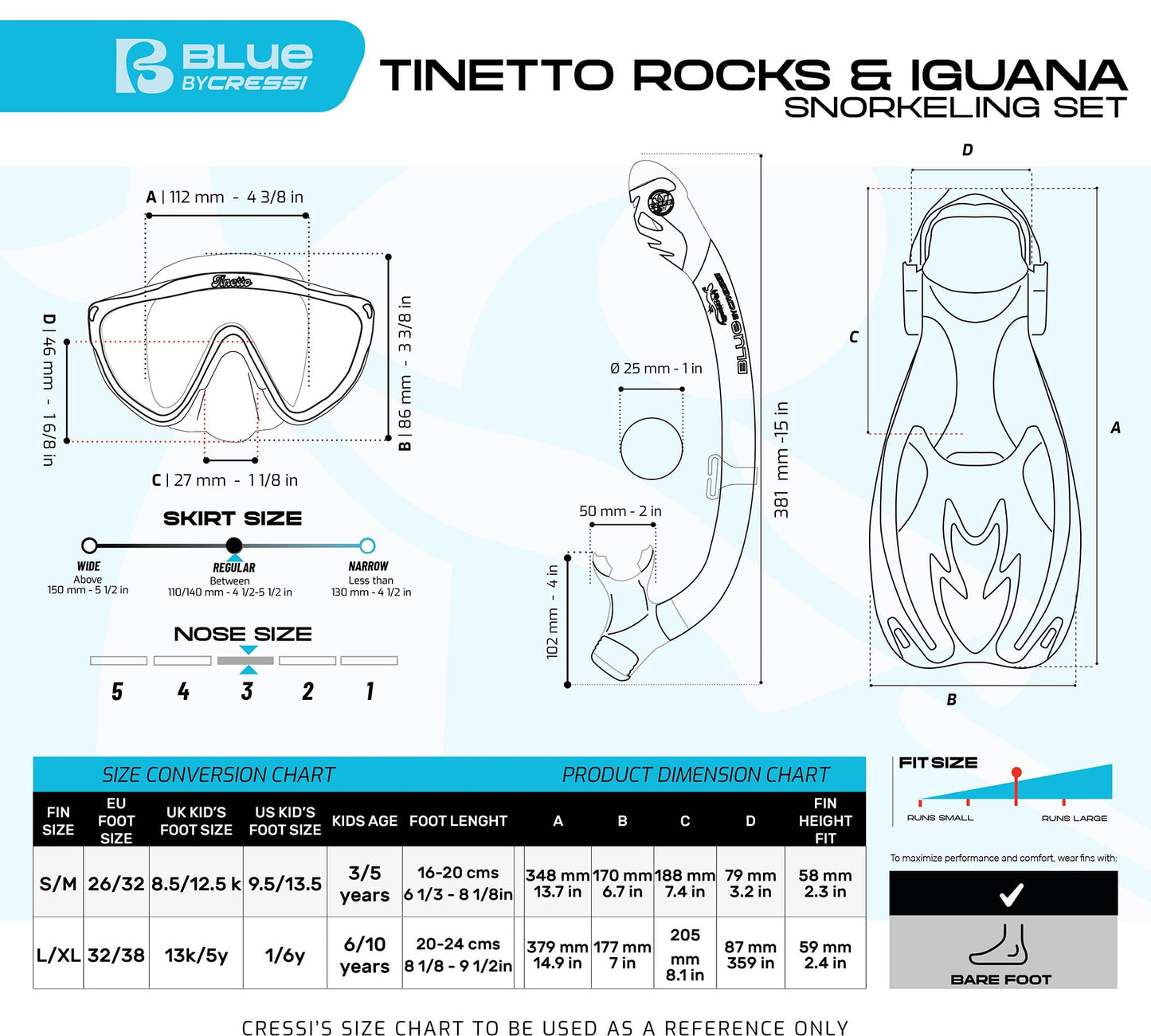 Cressi Tinetto Rocks Dry Set Snorkeling Sets, Verde Agua/Blanco, L/XL