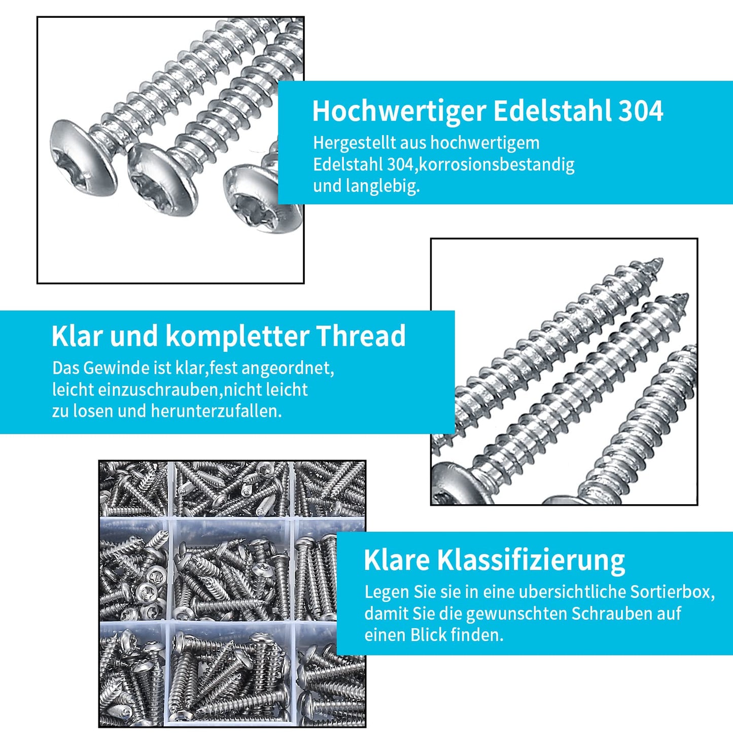 405 Piezas Tornillos de Cabeza Torx, Tornillos de Cabeza Plana Redonda, Tornillos de Madera Autoperforantes, M3/M3.5/M4 Tornillos Autorroscantes de Acero Inoxidable, con 3 x Puntas