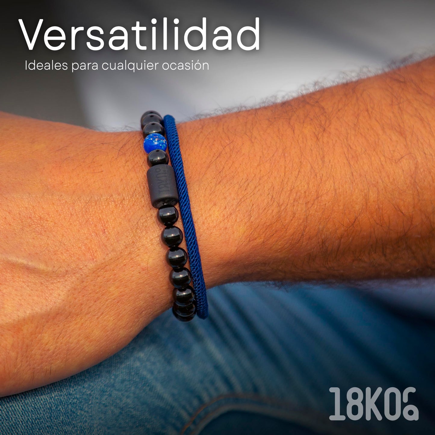 18KOra Pulseras Hombre | Regalo hombre | Piedras Naturales y Cuerda Naútica | Pulsera Hombre | Regalo Original Hombre | Regalos Hombre Navidad | Monedero PVC incluido | Productos Elegibles (Azul)