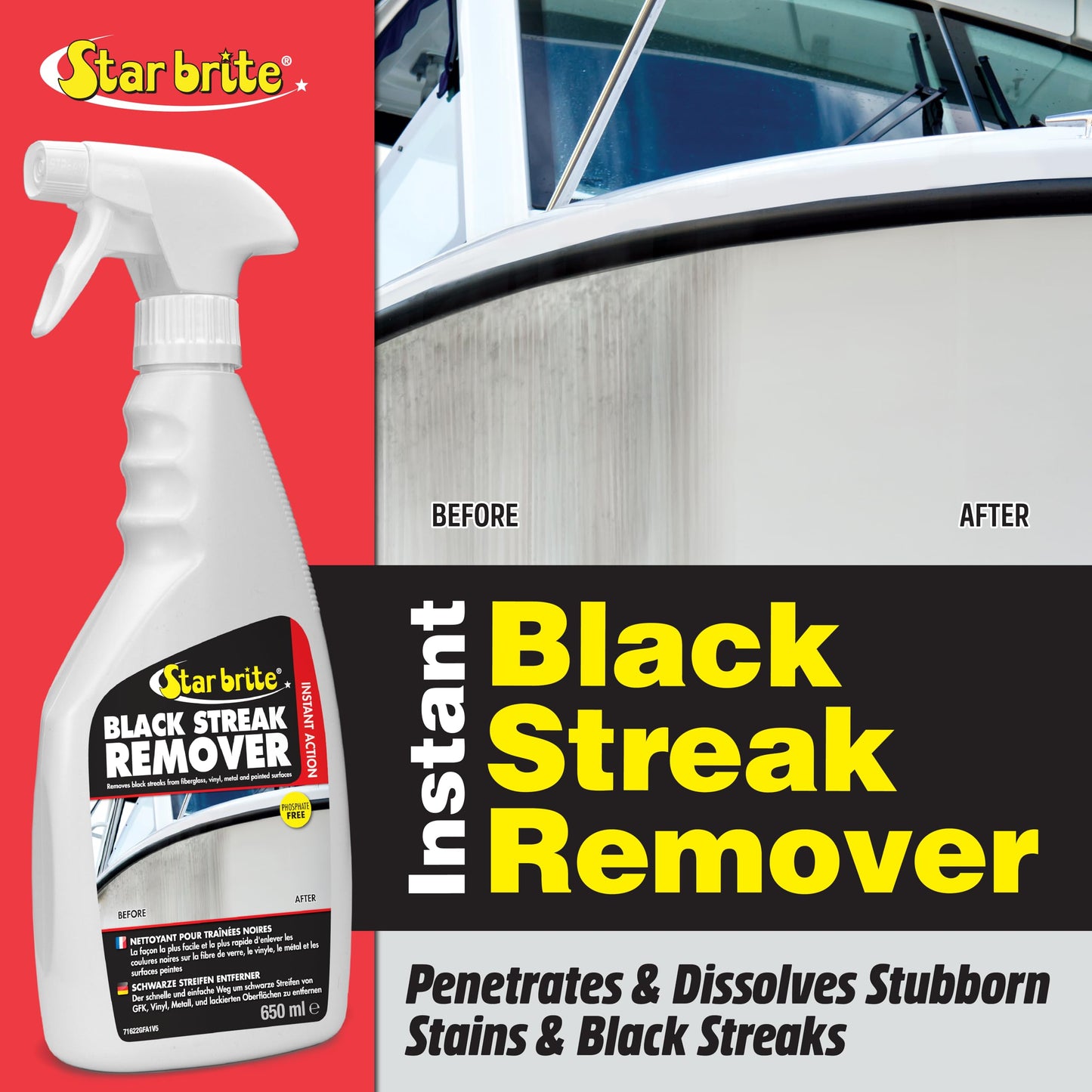 STAR BRITE Instant Quitamanchas para Rayas Negras - Disuelve Grasa, Aceite, Humo y Manchas de Escape en Fibra de Vidrio, Vinilo, Metal, Plástico y Superficies Pintadas - Rocíe, Limpie