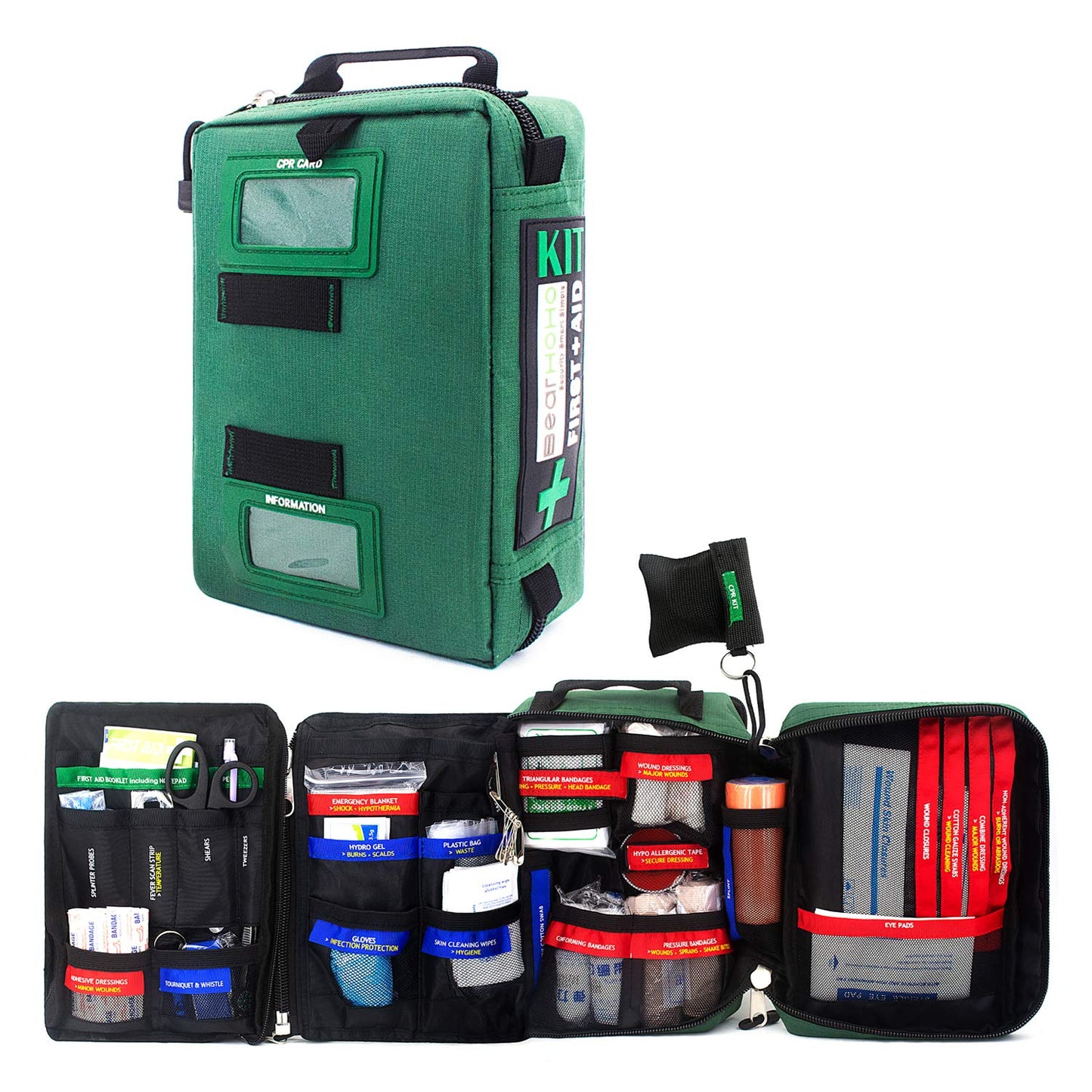 Kit de primeros auxilios profesional de emergencia para traumatismos, kit médico con compartimentos etiquetados para barco, coche, camión, camping, senderismo, viajes y mochileros