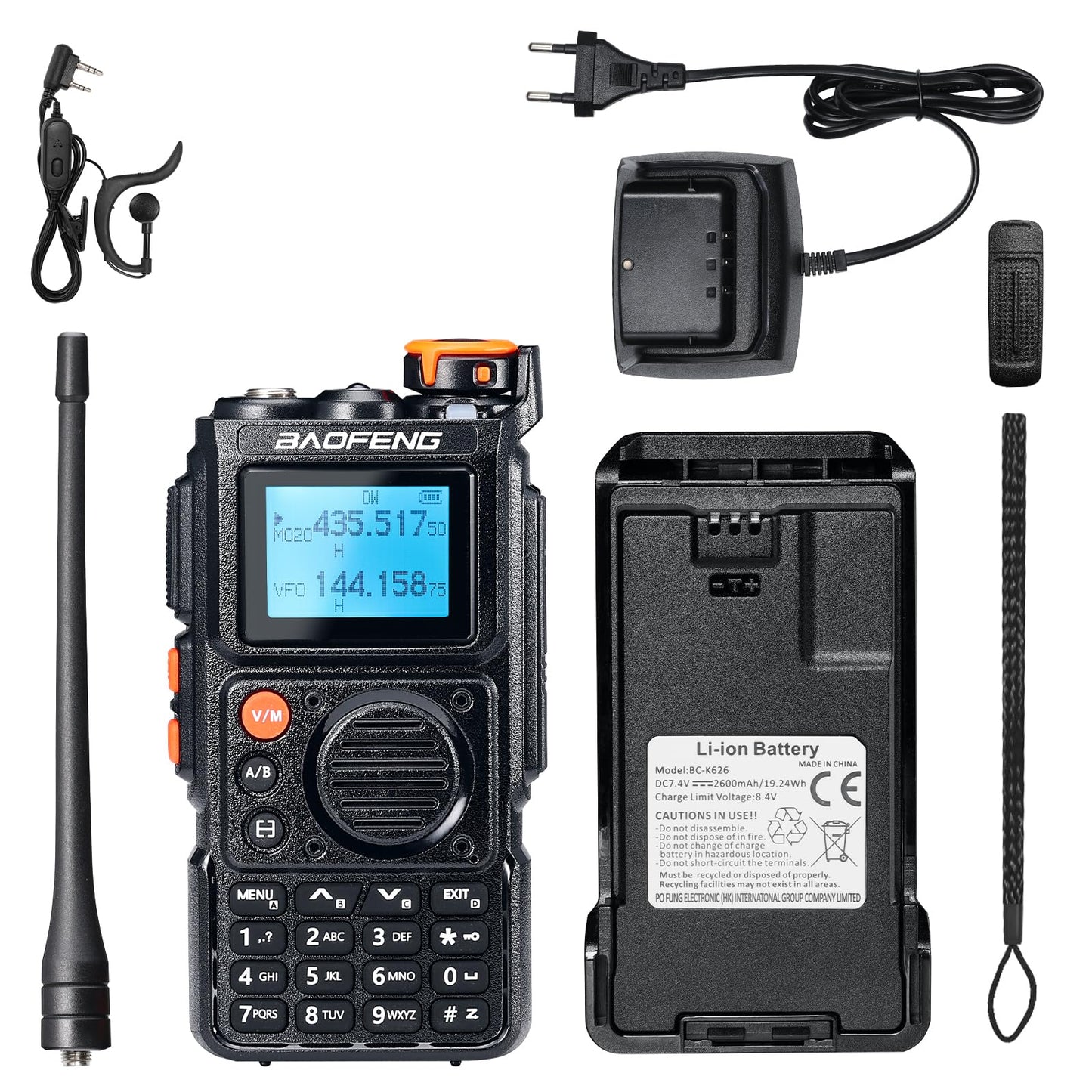 BAOFENG K6 Tres Bandas Walkie Talkie, Radio Amateur 6 W, Multibanda UHF/VHF/FM/Air, batería de 2600 mAh, Carga USB-C, 999 Canales, Copia de frecuencia inalámbrica, frecuencia de repetidor inverso