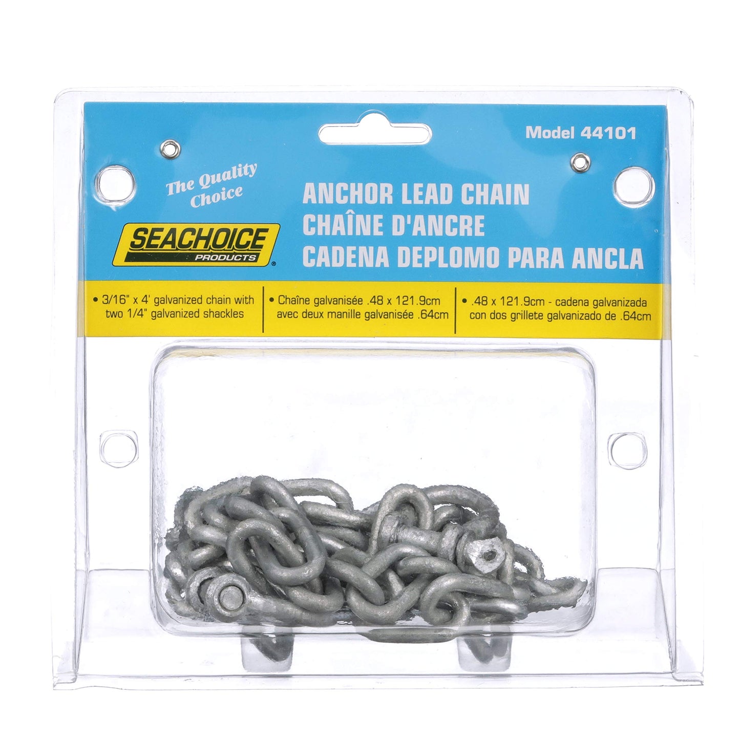 Seachoice 50-44101 Cadena Ancla Galvanizada con Grillete, 5 mm x 1,2M