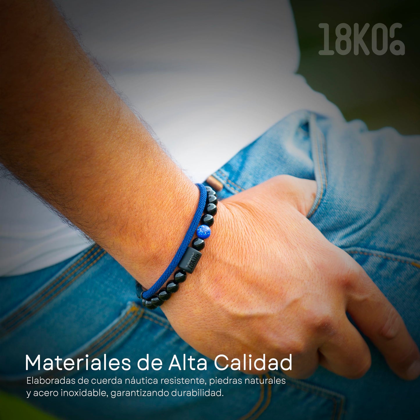 18KOra Pulseras Hombre | Regalo hombre | Piedras Naturales y Cuerda Naútica | Pulsera Hombre | Regalo Original Hombre | Regalos Hombre Navidad | Monedero PVC incluido | Productos Elegibles (Azul)