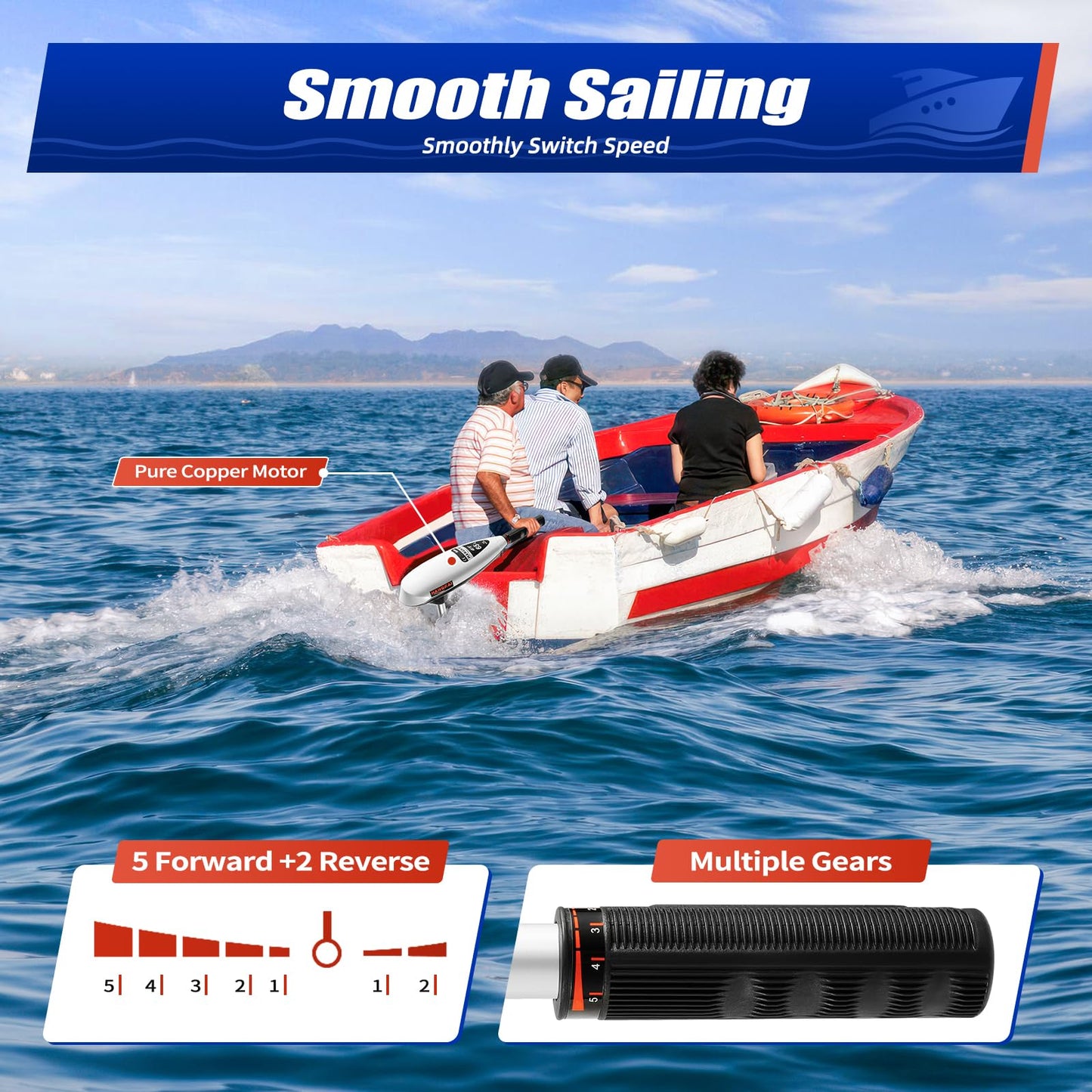 Motor eléctrico para barco, motor fueraborda de 12 V, barco eléctrico, 5 marchas adelante, 2 marchas atrás, motor fueraborda, motor de barco, motor eléctrico, barco inflable