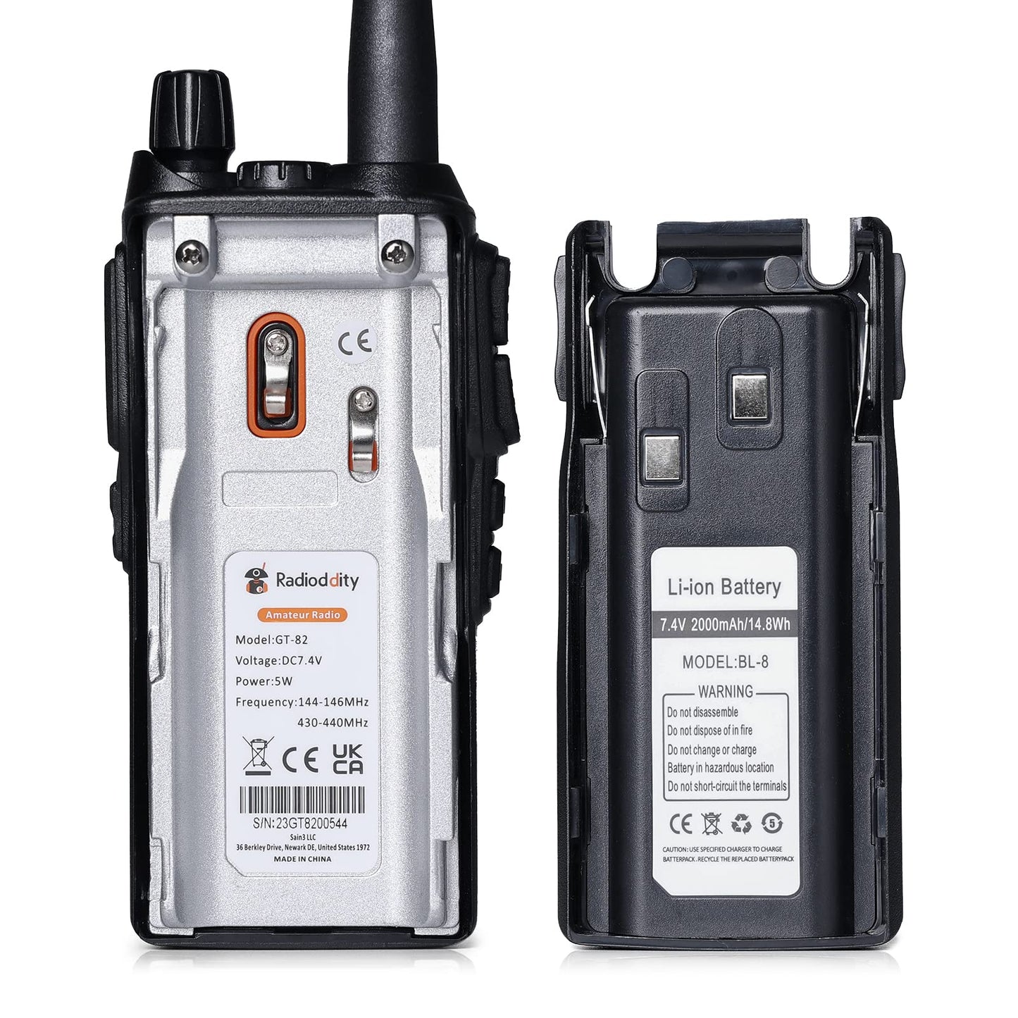 Walkie Walkie de Doble Banda GT-82, VHF UHF Radio de Mano de Largo Alcance, Licencia requerida Radio de Dos vías con 2000mAh Batería Recargable, PTT Dual, 128 Canales, VOX (Negro)