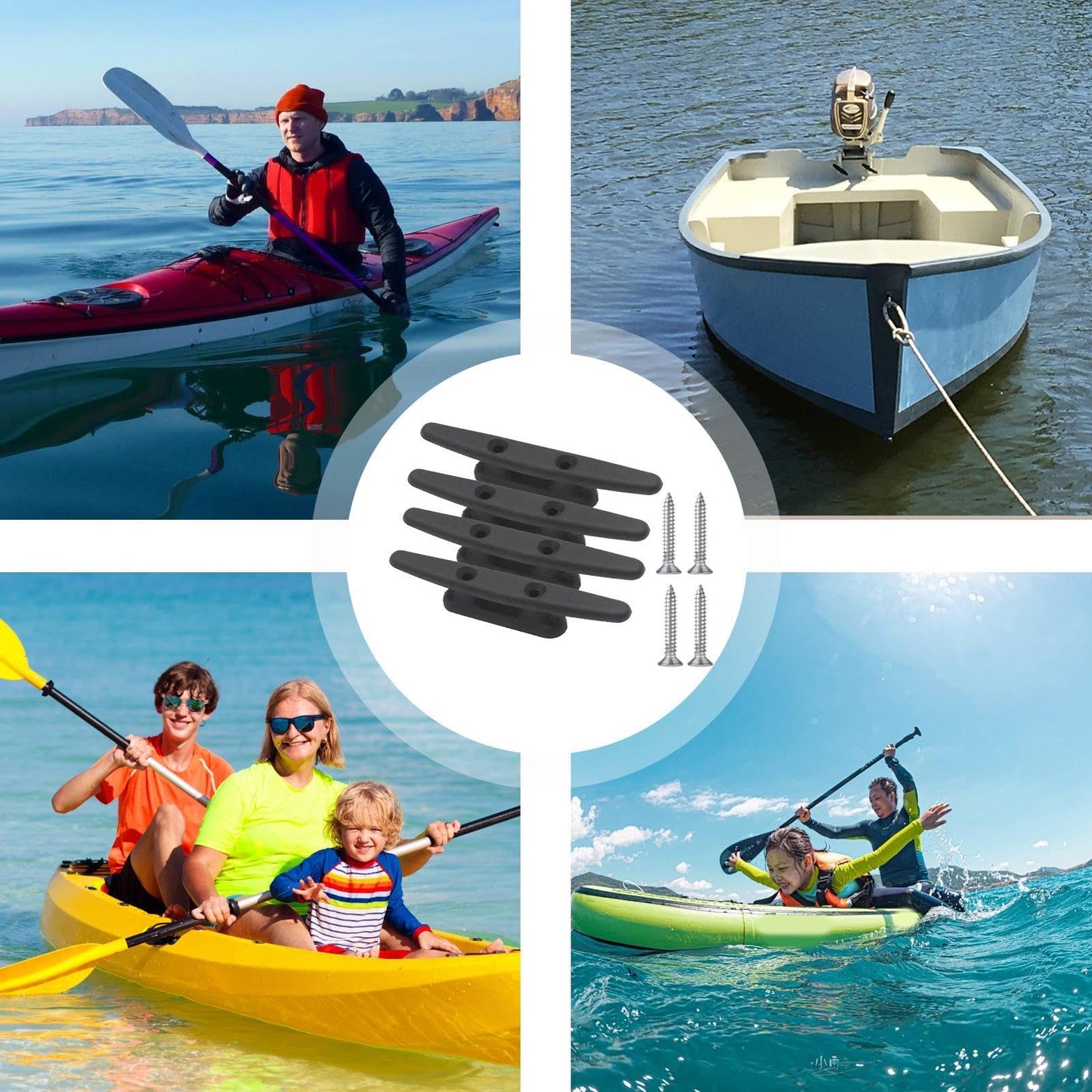 Gdnhovfnxe Taco Negro para Barco, Tacos para Muelle de Barco,Taco de Cuerda de Nailon Multiusos - Cornamusa de Cuerda Negra de 4 Pulgadas, Cornamusa de Muelle Resistente al Desgaste para Botes,