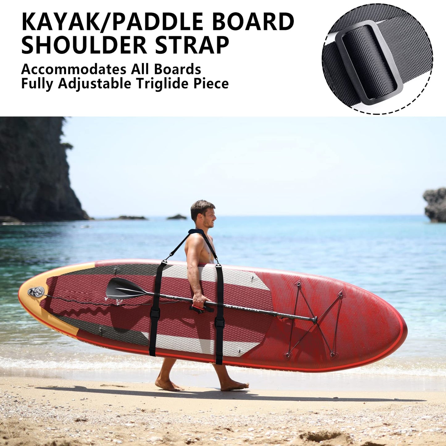 Senbaler Correa Ajustable Transporte Sup Kayak,Portátil de Pie,Tabla de Surf, Canoa,Reforzado Actualización (Negro)