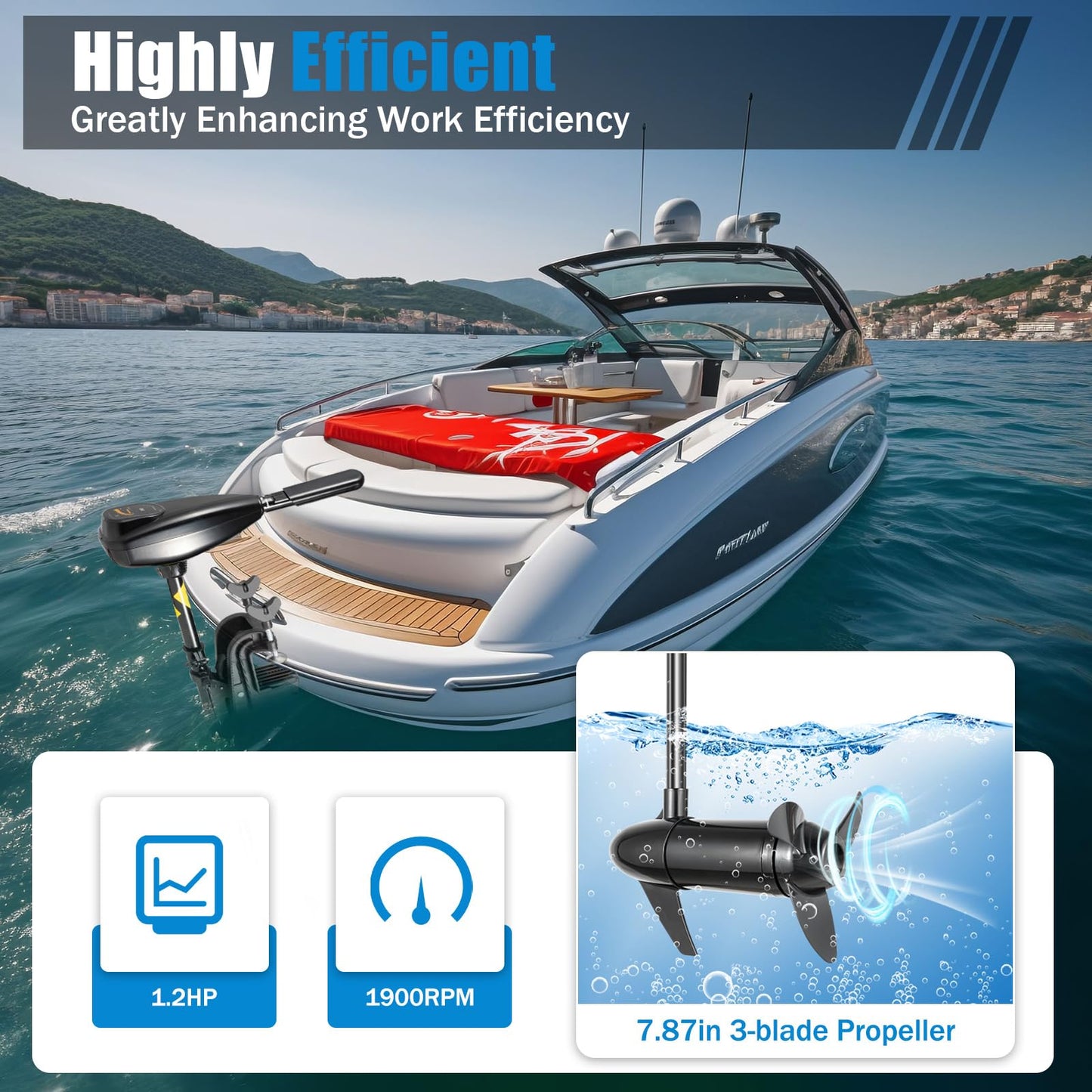 80LBS Thrust Motor de barco eléctrico de 12 voltios fuera de borda, altura ajustable, motor eléctrico Outboard + soporte de 800 W de alto rendimiento para botes inflables