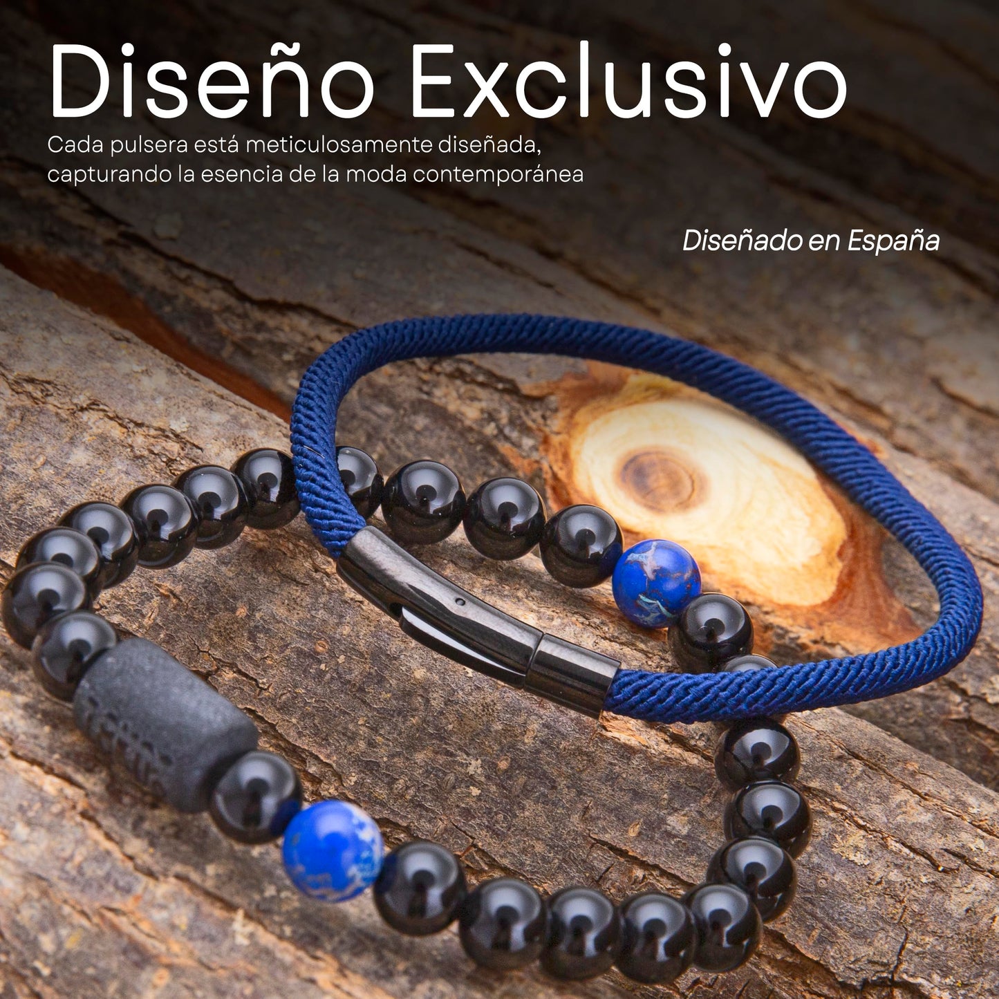 18KOra Pulseras Hombre | Regalo hombre | Piedras Naturales y Cuerda Naútica | Pulsera Hombre | Regalo Original Hombre | Regalos Hombre Navidad | Monedero PVC incluido | Productos Elegibles (Azul)