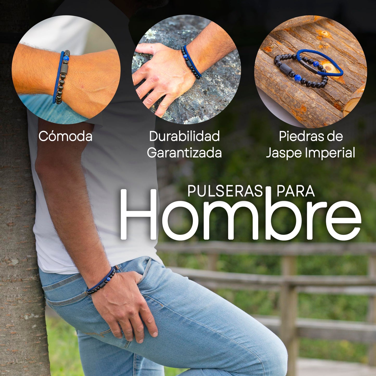 18KOra Pulseras Hombre | Regalo hombre | Piedras Naturales y Cuerda Naútica | Pulsera Hombre | Regalo Original Hombre | Regalos Hombre Navidad | Monedero PVC incluido | Productos Elegibles (Azul)