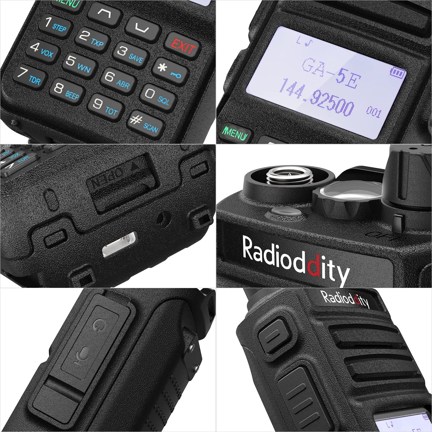 Radioddity GA-5E Walkie Talkie Professional Radio 144-146/430-440MHz, Bidirectional 5W de Largo Alcance UHF/VHF Walkie Talkie Recargable con Pantalla Sync para Actividades al Aire Libre, Camping